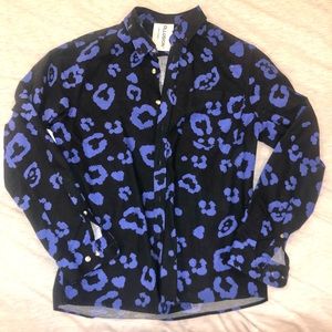 Collusion Button Up. Black with royal blue print